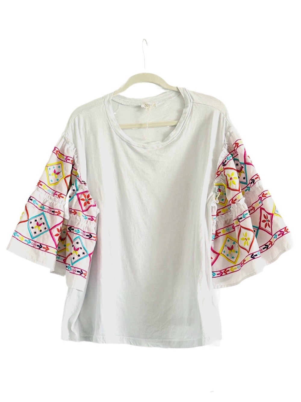 ODDY White Top with Multicolor Embroidered Bell Sleeves 2XL - Picture 9 of 9